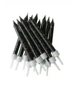 Anniversary House Candles Black Glitter with Holders pk/12