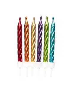 Anniversary House Candles Metallic Rainbow with Holders pk/12