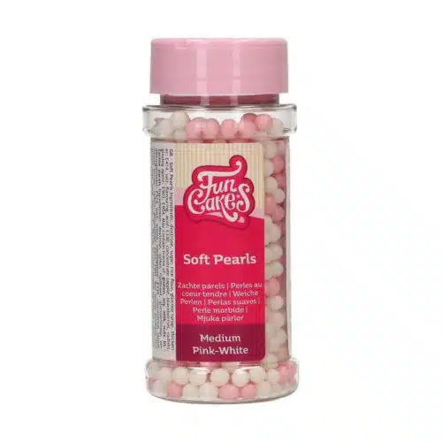 Funcakes zachte parels medium roze/wit 60 g
