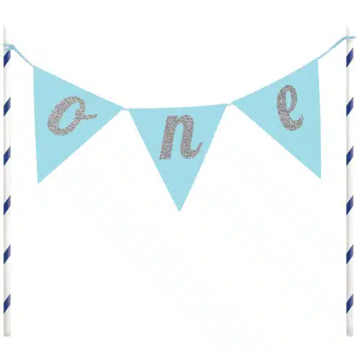 Anniversary house cake topper bunting one blue