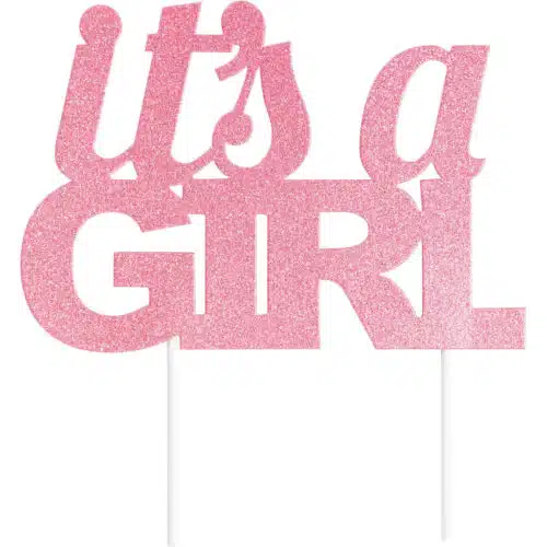 Anniversary house cake topper glitter it's a girl pink