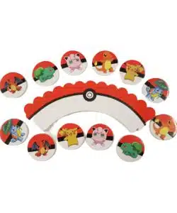 Pokemon cupcake wrapper + rondjes set 12 versie Pokebal