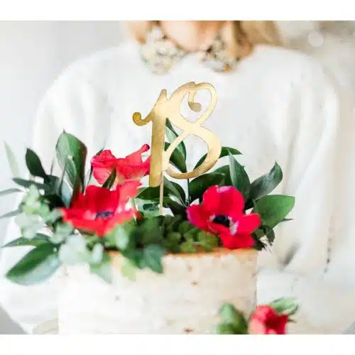Partydeco caketopper 18 goud - afbeelding 2
