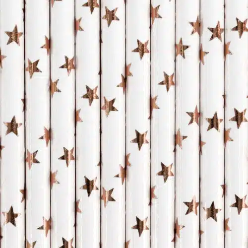 Partydeco papieren rietjes sterren rosegoud pk/10