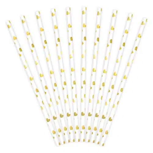 Partydeco papieren rietjes hartjes goud pk/10 - afbeelding 2
