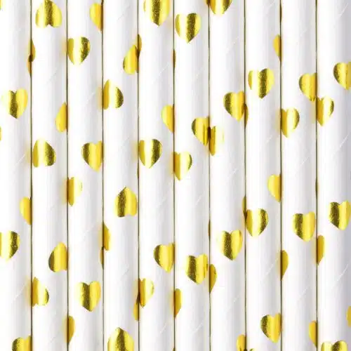 Partydeco papieren rietjes hartjes goud pk/10