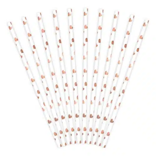 Partydeco papieren rietjes hartjes rosegoud pk/10 - afbeelding 2