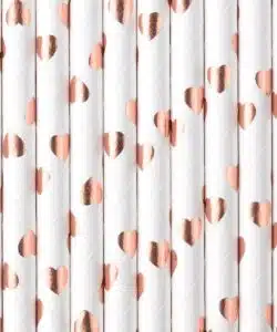 PartyDeco Papieren Rietjes hartjes rosegoud pk/10