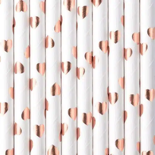 Partydeco papieren rietjes hartjes rosegoud pk/10