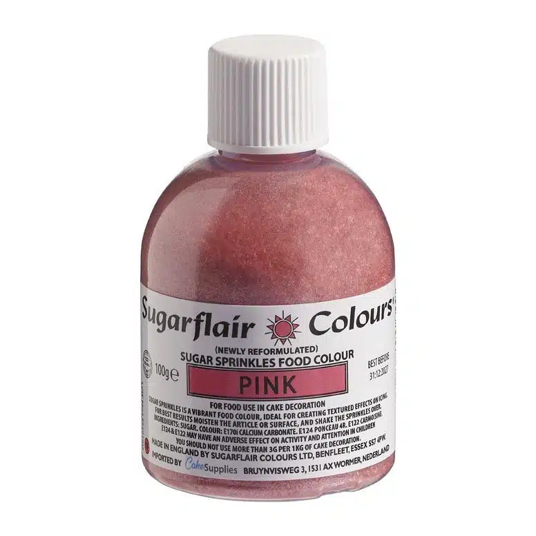 Sugarflair sugar sprinkles -pink- 100g bij cake, bake & love 5 Sugarflair sugar sprinkles -pink- 100g