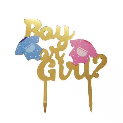 Caketopper boy or girl goud acryl
