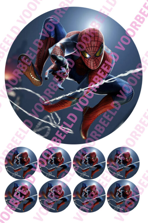 Eetbare taartprint spiderman 3 - 18 cm rond rond + 8 cupcake rondjes