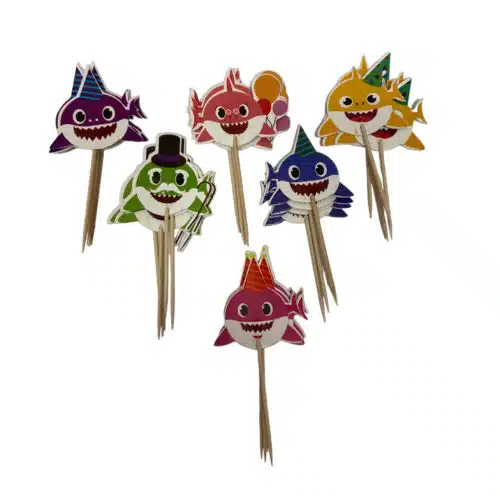 Baby shark cupcake prikkers 24 stuks