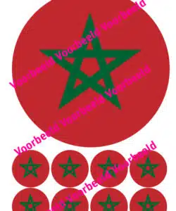 Eetbare Taartprint Marokkaanse Vlag - 18 cm rond rond + 8 cupcake rondjes