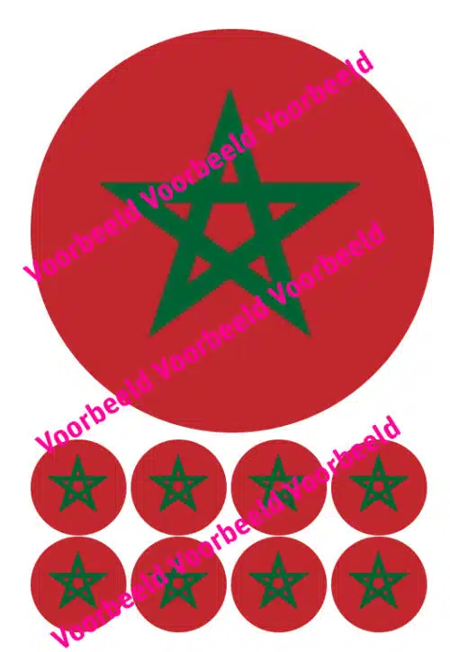 Eetbare taartprint marokkaanse vlag - 18 cm rond rond + 8 cupcake rondjes
