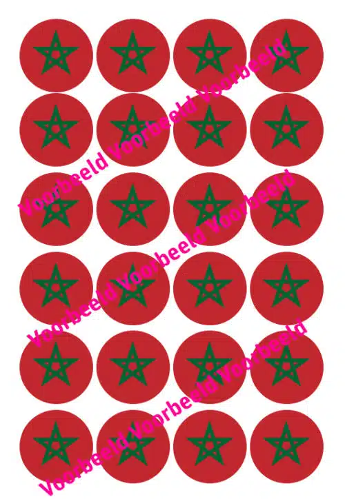 Eetbare cupcakeprint marokkaanse vlag - 24 cupcake rondjes