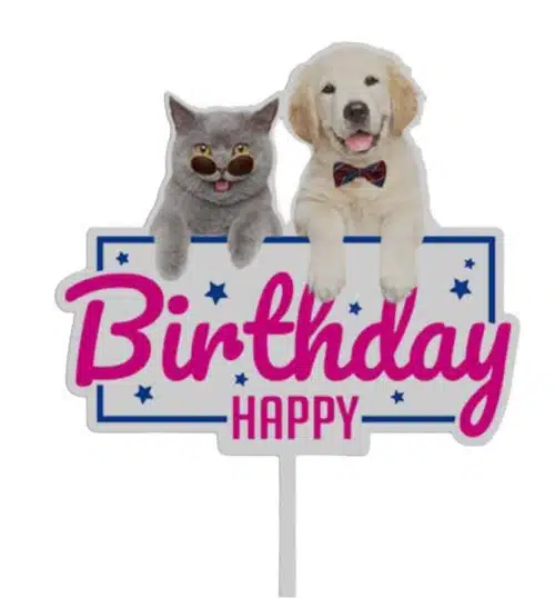 Caketopper kat en hond happy birthday