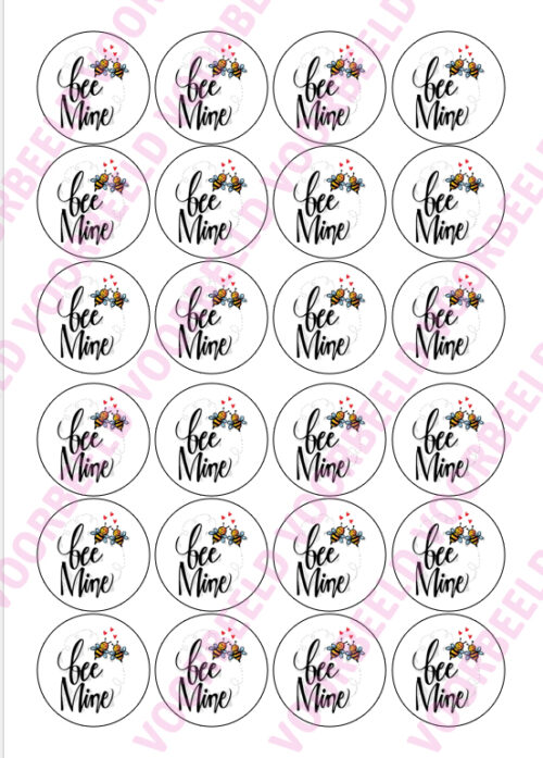 Eetbare cupcakeprint bee mine - 24 cupcake rondjes bij cake, bake & love 5