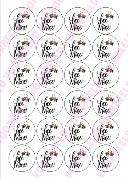 Eetbare cupcakeprint bee mine - 24 cupcake rondjes