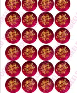 Eetbare Cupcakeprint Hapy Valentines Day Gold - 24 cupcake rondjes