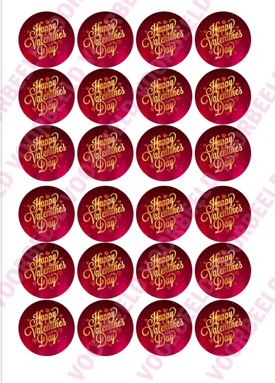 Eetbare cupcakeprint hapy valentines day gold - 24 cupcake rondjes bij cake, bake & love 5 Eetbare cupcakeprint hapy valentines day gold - 24 cupcake rondjes