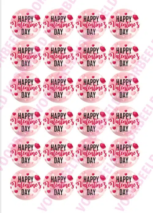 Eetbare cupcakeprint happy valentines day - 24 cupcake rondjes