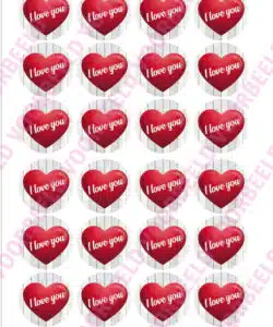 Eetbare Cupcakeprint I Love You Hartje - 24 cupcake rondjes