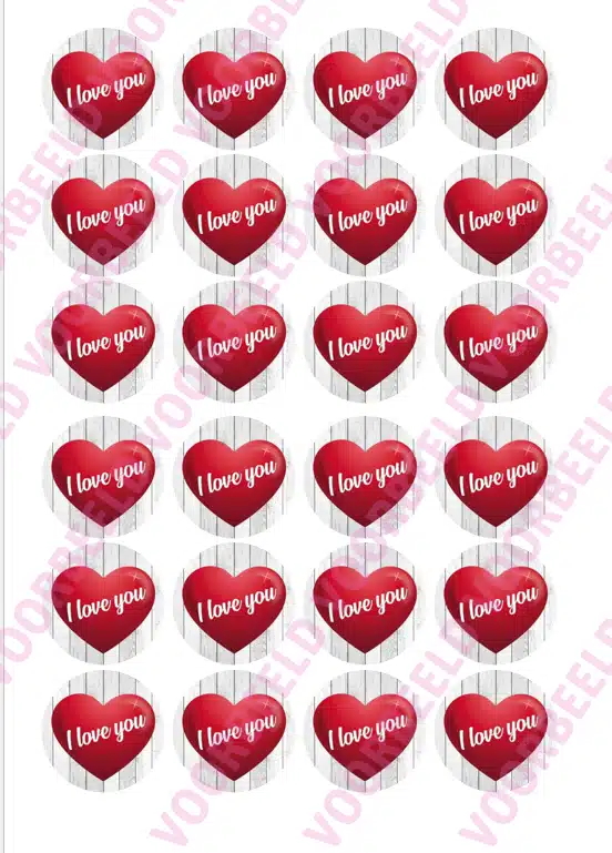 Eetbare cupcakeprint i love you hartje - 24 cupcake rondjes bij cake, bake & love 5 Eetbare cupcakeprint i love you hartje - 24 cupcake rondjes