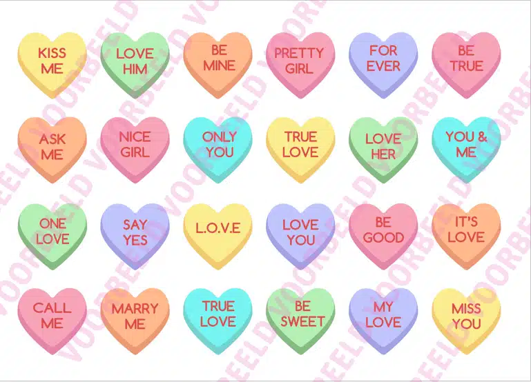 Eetbare cupcakeprint mini hartjes met tekst - 24 hartjes bij cake, bake & love 5 Eetbare cupcakeprint mini hartjes met tekst - 24 hartjes