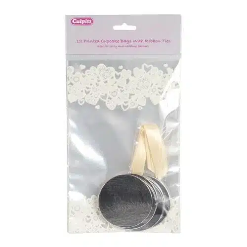 Culpitt printed heart cupcake bags with ribbon ties pk/12