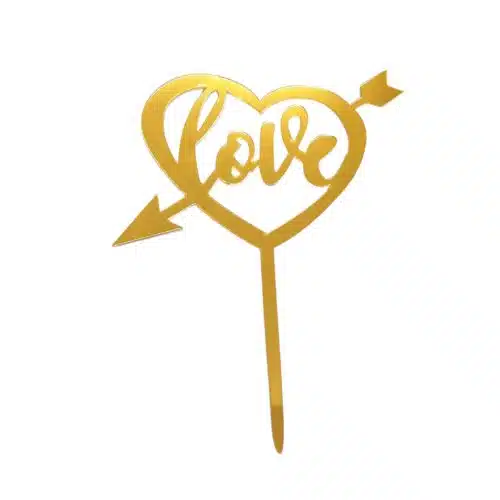 Caketopper love hart met pijl goud