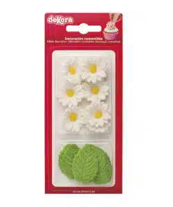 Dekora Suikerbloemen Witte Margrietjes en Groen Blad 12 stuks