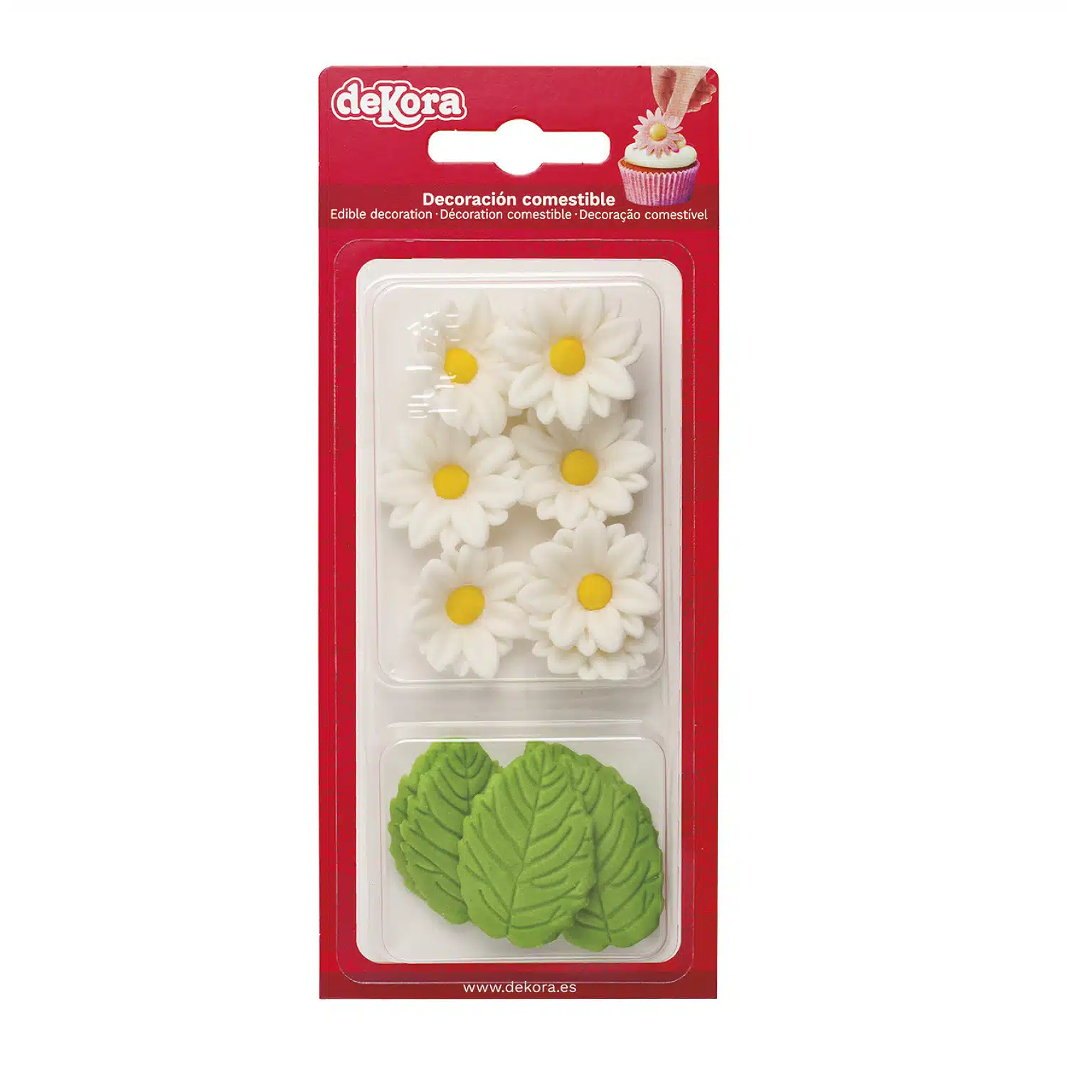 Dekora suikerbloemen witte margrietjes en groen blad 12 stuks bij cake, bake & love 5 Dekora suikerbloemen witte margrietjes en groen blad 12 stuks