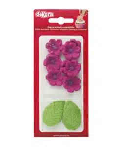 Dekora Suikerbloemen Fuchsia Bloemetjes en Groen Blad 13 stuks