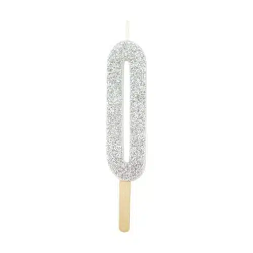 Pme silver glitter number candle 0
