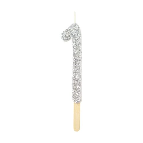 Pme silver glitter number candle 1 bij cake, bake & love 5