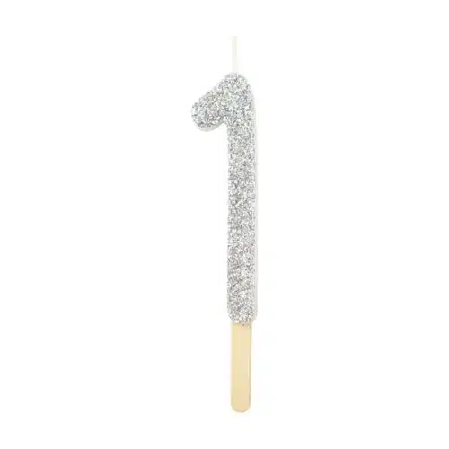 Pme silver glitter number candle 1