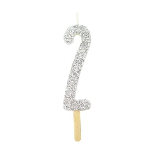 Pme silver glitter number candle 2 bij cake, bake & love 5