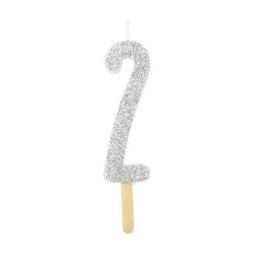 Pme silver glitter number candle 2