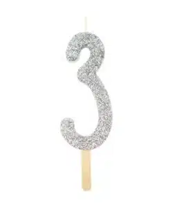 PME Silver Glitter Number Candle 3