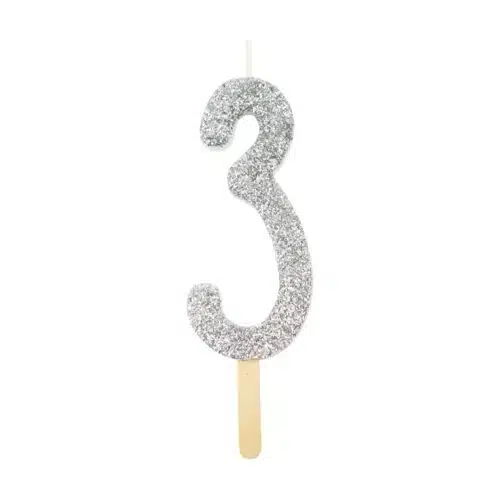 Pme silver glitter number candle 3
