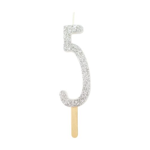 Pme silver glitter number candle 5 bij cake, bake & love 5
