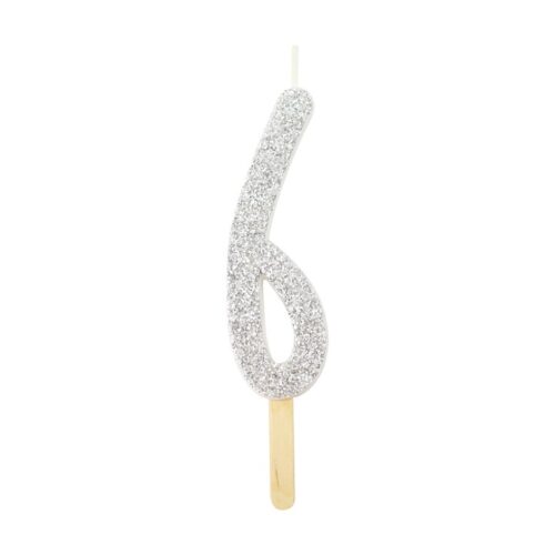 Pme silver glitter number candle 6 bij cake, bake & love 5