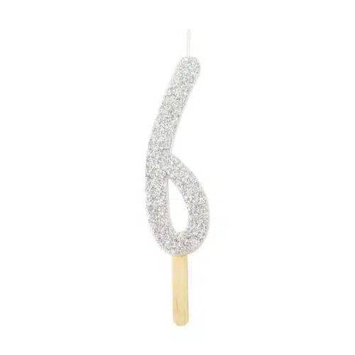 Pme silver glitter number candle 6
