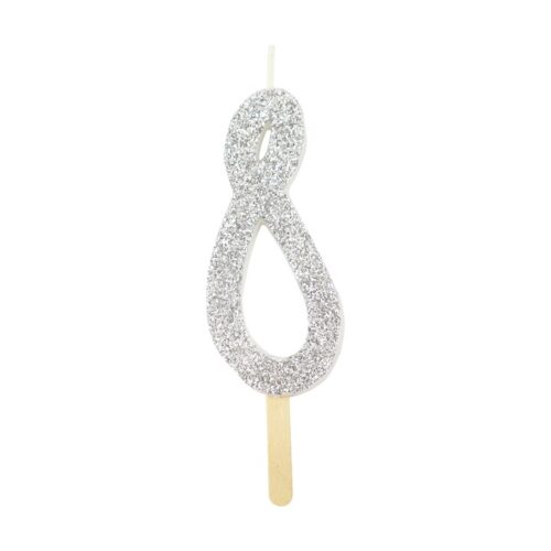 Pme silver glitter number candle 8 bij cake, bake & love 5