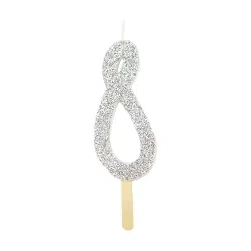 Pme silver glitter number candle 8