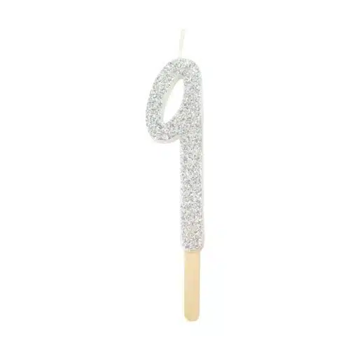 Pme silver glitter number candle 9