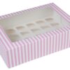 House of marie mini cupcake doos 24 cupcakes roze-wit gestreept met venster bij cake, bake & love 1
