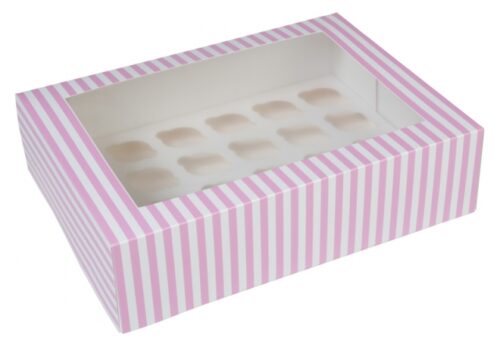 House of marie mini cupcake doos 24 cupcakes roze-wit gestreept met venster bij cake, bake & love 5