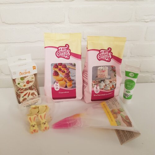 Paas cupcakes pakket met chocolade konijntje versieringen bij cake, bake & love 5